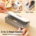SnapSeal 2-in-1 heat sealer showing seal and open bag functions